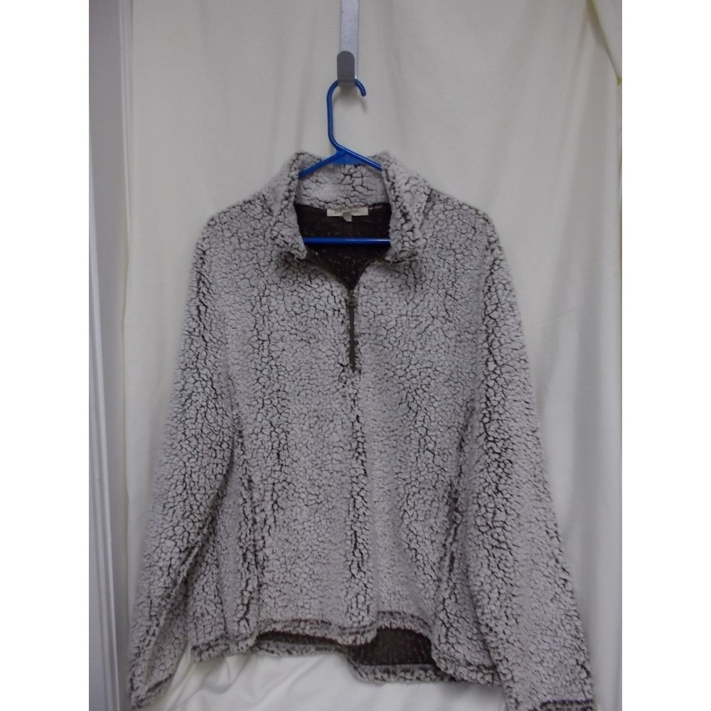 Linda Anderson Womens Grey White Sherpa Fleece Quarter Zip Pullover Sweater L - Picture 5 of 5